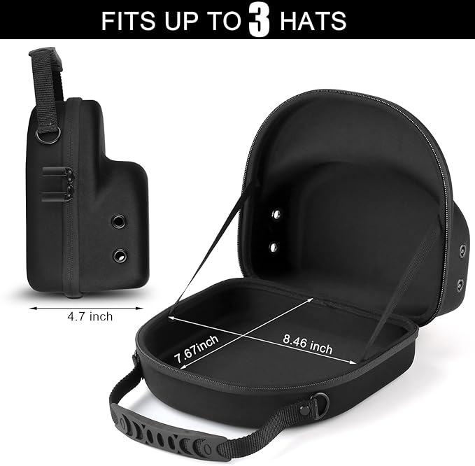 Hard baseball hat case, Hat Carrier Travel Case with Adjustable Shoulder Strap, Hat cap case for 3 Baseball Caps - Perfect for Traveling & At-Home Storage (Black)