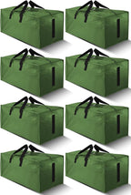 8 Pack Large Strong Moving Bags with Zippers & Carrying Handles - Water-Resistant - Heavy Duty Storage Tote for Space Saving, Fold Flat, Alternative to Moving Box (Olive Green)