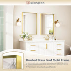 Keonjinn Brushed Shiny Gold Bathroom Mirror 22 x 30 Inch, Rectangle Gold Vanity Mirror for Wall, Aluminum Alloy Metal Framed, Modern Farmhouse, Square Corner, Brass Mirrors for Over Sink