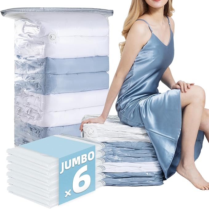 6 Pack Vacuum Storage Bags, Jumbo Cube 31x40x15 Inch, Extra Large Vacuum seal Bgas for Comforters, Blankets, Pillow, Quilts, Space Saver Clost Oragnization-Clear