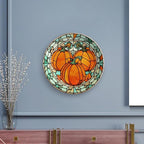 Thanksgiving Decorative Plates for Home Decor, Stained Glass Watercolor Pumpkin Decor Tray for Table Display, Ceramic Dinner Plate W/ Stand, Living Room Dining Room Decor, Housewarming Gifts, 7 Inch