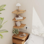 JJL Corner Shelf Wall Mounted, 12 Inches 3-Tier Floating Corner Shelf, Hexagon Rustic Wood Decor with Fence, Natural Wood Grain Storage for Apartment Bedroom Kitchen Bathroom