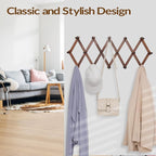 Hat Rack for Wall, Expandable Wall Hat Holder with 16 Hooks, 16 inch Wooden Wall Hook for Baseball Caps,Cowboy, Bag,Hoodie(Brown)