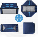 HomeHacks Storage 6-Pack Clothes Organizer Storage Bags Foldable Storage Box with Large Clear Window Sturdy Handles for Closet, Dorm, Pillows, Bedding, Clothes, Blankets, 35L, Blue