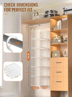 6 Tier Closet Hanging Organizer, Metal Closet Organizers and Storage with 4 Hanging Hooks 4 S-Hooks for Wardrobe Laundry Room, Wire Storage Shelf for Clothes Sweaters Pants (White)