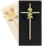 Baby Wall Cross Baptism Gifts for Boys, 7-inch Olive Gold Praying Catholic Boy Baptism Crosses for Christening, First Holy Communion & Baby Dedication Gifts, Baptismal Cross Newborn Nursery Decor