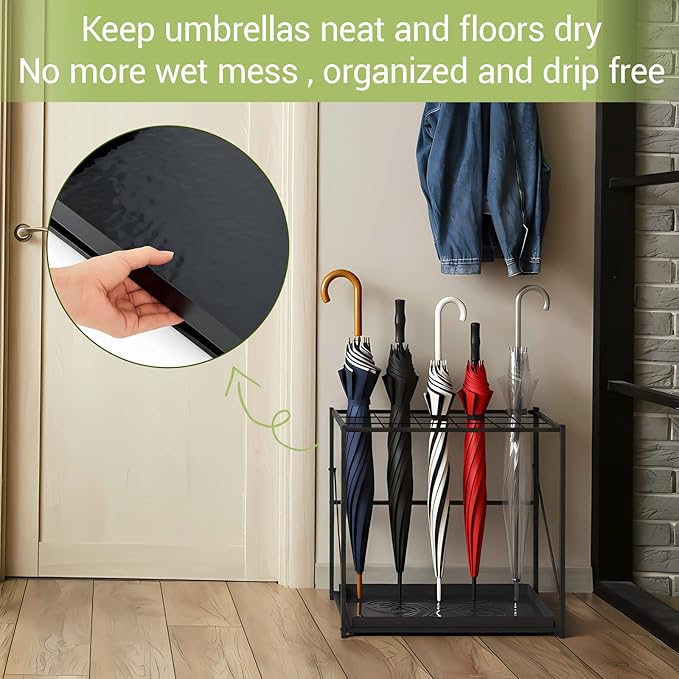 Colingmill Folding Umbrella Storage Stand Rack Holder Organizer Free Standing Umbrella Rack with Removable Drip Tray for Entryway Home Office Hotel Entry Hallway(L18.31 X W11.89 X H19.69 Inch)