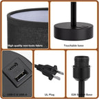 Dicoool Black Touch Bedroom Lamp with USB - 3 Way Dimmable Table Lamp for Bedroom, Nightstand Lamp with Black Charging Station for Desk Dorm, Office, Boy Kids Room, Small