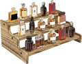 Wooden Cologne Organizer for Men, Perfume Organizer Stand, Cologne Stand with Anti-Slip Washers, Wooden Display Risers Stand for Dessert, Cupcake, Charcoal-Grilled, 3-tier-13.8in