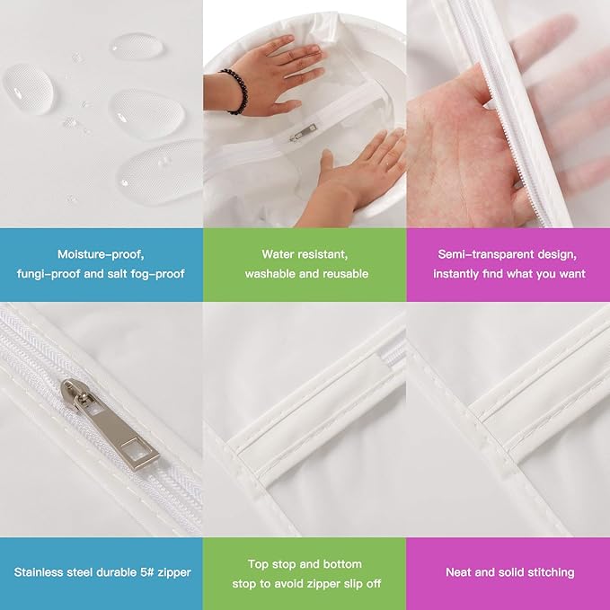 12-Pack 48-Inch Clear Garment Bags with Full Zipper - Dustproof Hanging Storage for Closets, Travel, and Seasonal Clothing Protection