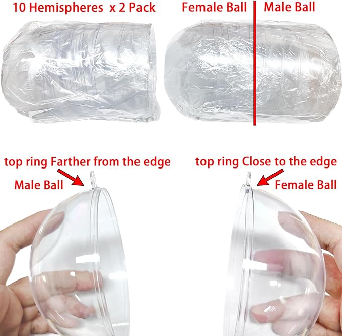 Fillable Christmas Ornaments Balls 80mm 10pk Clear Plastic Fillable Ornaments for Crafts, DIY Hanging Transparent Ball Ornaments for Christmas Tree Decorations Indoor Home Decor Wedding Party Supplies