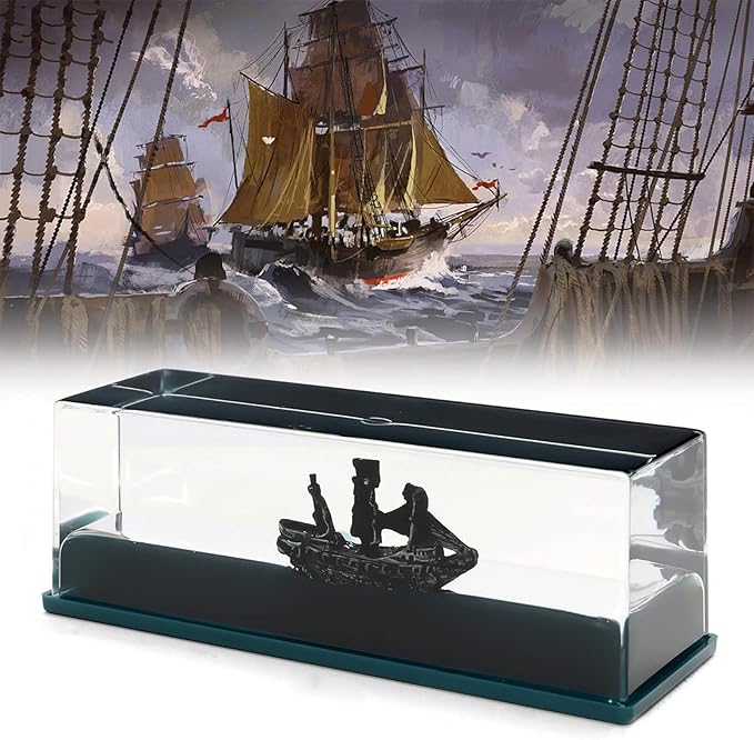 Unsinkable Black Pearl Pirate Ship in a Bottle,Boat Model Fluid Liquid Drift Bottle Visual Decorations Ornament Paperweight Desk Decor Gifts (N)