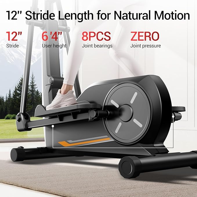 CURSOR Elliptical Exercise Machine, Elliptical Machine for Home with Hyper-Quiet Magnetic Driving System,8 Levels Resistance, Compact Elliptical with 12IN Stride & LCD Monitor, 330LBS Weight Capacity