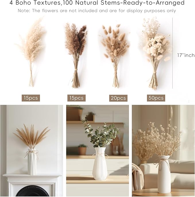 White Ceramic Vase,Modern Ceramic Vases Set of 3,White Tall Flower Vases for centerpieces,Rustic Farmhouse Boho Vase for Table Living Room Bathroom Kitchen Shelf Bedroom Office Party