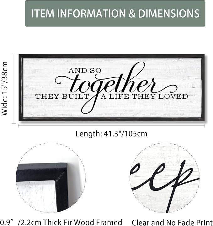 Rutiyoka Farmhouse Wall Decor: 'and so Together They Built a Life They Loved' Sign, 41.3''15'' Framed Wood Wall Art for Bedroom Couples Room Decor (Black Frame)