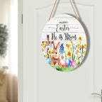 Harooni Easter Hanging Sign 12x12 Inch He is Risen Wooden Door Sign