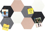 8Pcs Hexagon Felt Cork Board Tiles, Self Adhesive DIY Bulletin Board Pin Board for Office School Home Wall Decor Stickers Memos Photos Display (Camel & Grey)
