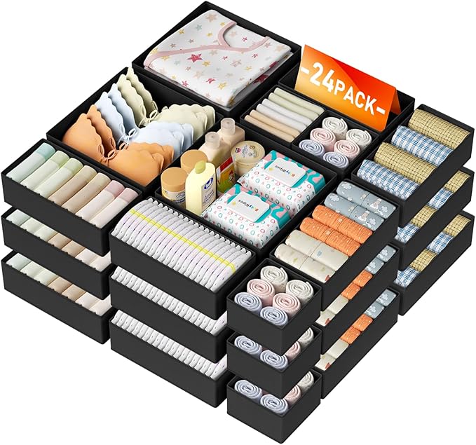 DIMJ Drawer Organizer Clothes Storage - 24 Pack Baby Dresser Organizer for Nursery, Small Fabric Closet Drawer Organizer Bins for Underwears Socks, Foldable Storage Dividers Organization for Bedroom