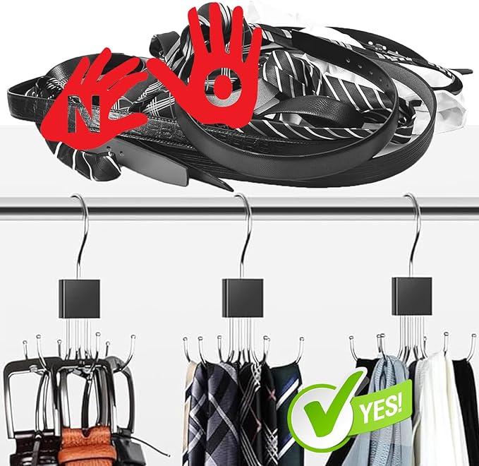 Belt Hanger, 4Pcs Belt Organizer for Closet 360°,Rotatable Max 48 Belt Storage Rack Space Saving Storage Rack for Belt, Bra, Tank Top, Tie, Scarf(2White 2Rose Gold)