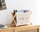 Mkono Macrame Magazine Rack Boho Storage Holder Standing Basket for Books, Newspapers, Swaddle Blanket, Dorm Essentials, Living Room, Bathroom, Office, Nursery, Home Decor, Medium Size, 14”L x 10”W