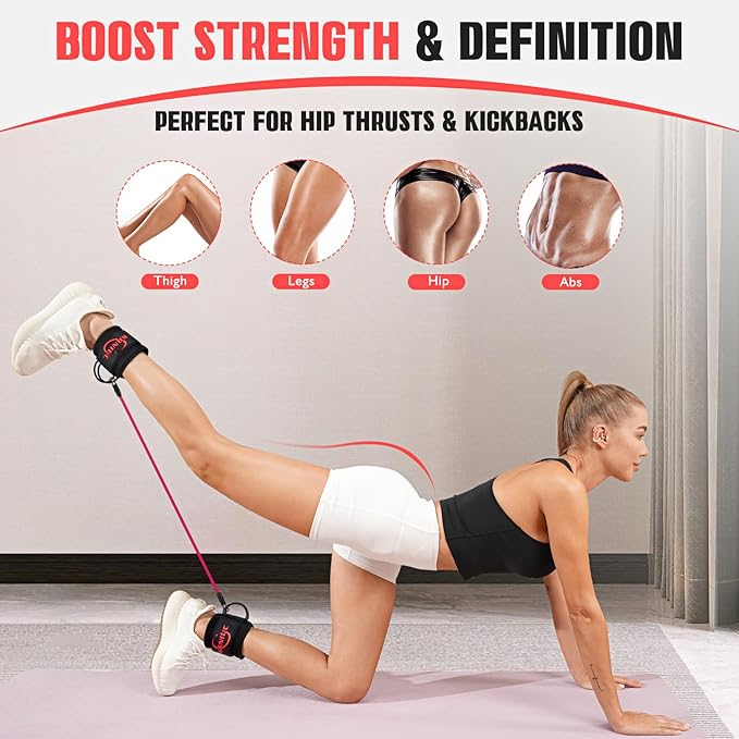 Ankle Resistance Bands with Cuffs, Resistance Bands for Working Out, Home Gym Workout Equipment for Women, Pilates Exercise, Hip, Leg, Glute Ankle Weights Training- Exercise Guides Included