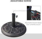 18" 20 Lbs Round Resin Umbrella Base Stand with Decorative Rose Floral Pattern & Easy Setup, Antique Bronze
