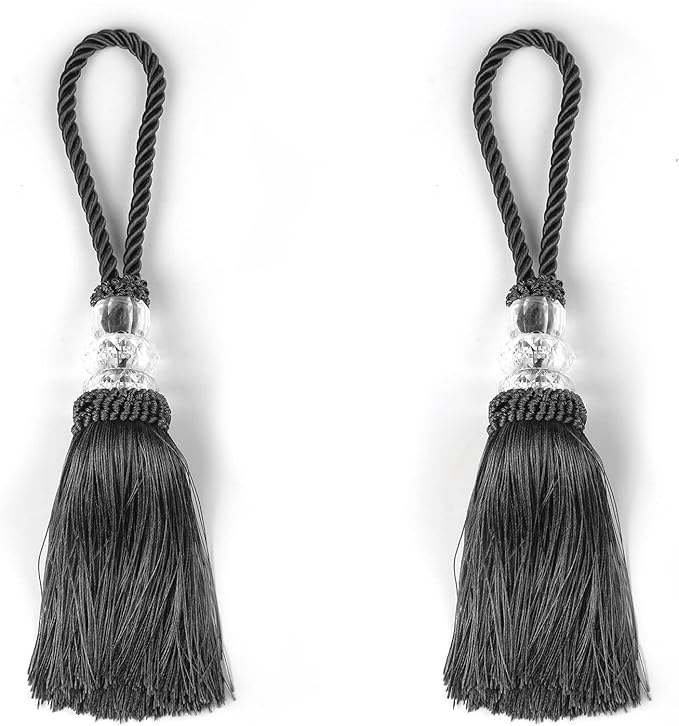 2 Pack Door Knob Tassel Key With Loops, Large Handmade Craft, DIY Accessories for Home Decoration (Charcoal, 2)