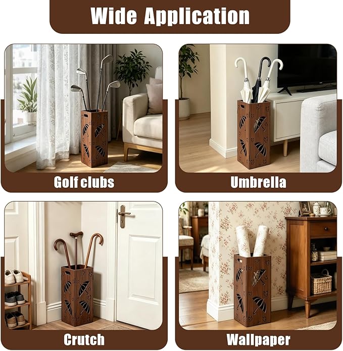 Vintage Umbrella Stand for Entryway, PVC Square Freestanding Umbrella Holder with Removable Water Tray Umbrella Storage Rack for Canes Walking Sticks, Indoor Home, Office, Hotel