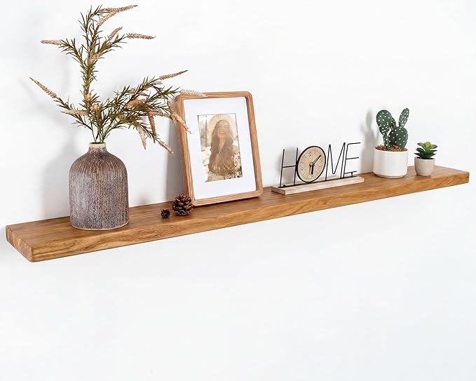 Marsmiles 55 inch Floating Shelves for Wall Solid Elm Wood Wall Mounted Shelves|Rustic Long Floating Shelves with Invisible Bracket for Bathroom Kitchen|Rounded Edge|Natural, 1 Pack
