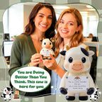Positive Cow Figurine - 5.1" Tall Hand-Painted Resin Indoor Office Desk Decoration with Cute Motivational Sign, Funny Gift for Women Friends Bestie BFF Bestfriend Coworkers
