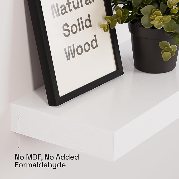 BAOBAB WORKSHOP Wood Floating Shelves for Wall 30 Inches Long, White Solid Wooden Bathroom Shelf Large, Heavy Duty Wall Shelf 30 Inch Kitchen Bedroom Thick, White Finish, 30W × 6.7D, Set of 2