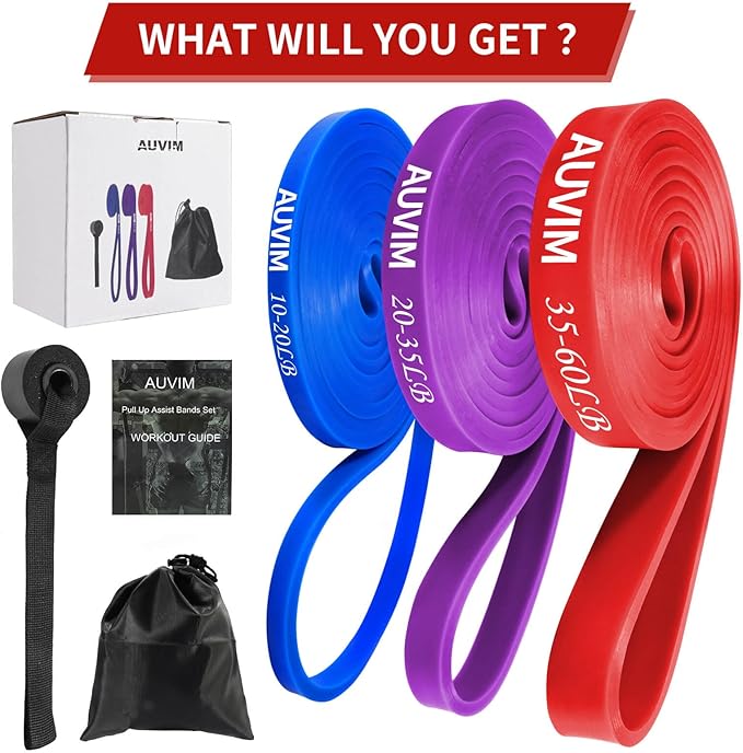 Resistance Bands Set Pull Up Bands 3 Different Levels Fitness Exercise Bands for Men Women for Strength Training,Pilates,Yoga,Crossfit Include Door Anchor Storage Bag and Workout Guide