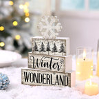 Lineshading 4 Pcs Winter Table Decorations Wooden Snowflake Decor Winter Tiered Tray Decor Rustic Snow Block Signs Gift Farmhouse Christmas Centerpiece for Wonderland Party Kitchen Home