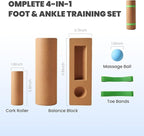 4-in-1 Cork Balance Board for Foot & Ankle Strength – Dual Half-Cylinder Trainer with Roller & Massage Ball – Non-Slip Natural Cork Stability Board for Mobility, Balance & Home Rehab Exercises
