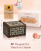 Swooflia Mother's Day Wooden Music Box for Mom with Sunflower Greeting Card - Hand Crank Engraved Musical Box Vintage Mechanism Personalized Gifts for Women On Birthday