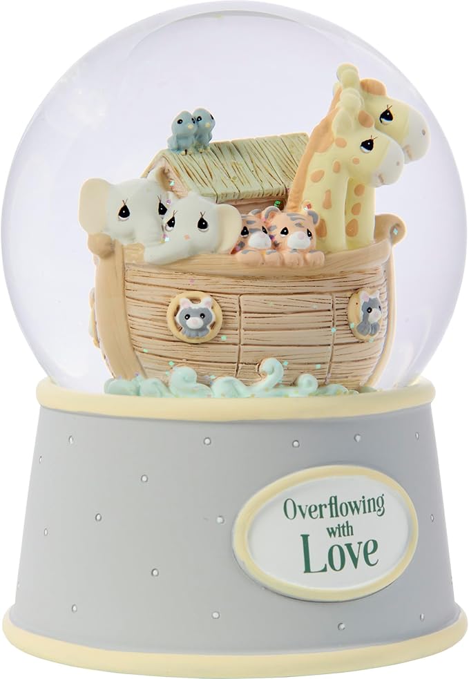Precious Moments "Overflowing with Love" Noah's Ark Inspired Musical Resin Snow Globe, Sentimental Nursery Décor, Ideal Baby Shower or Holiday Figurine Gift, 173432