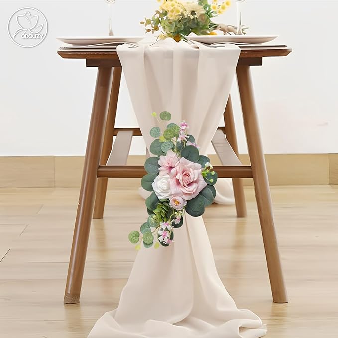 Odouzy Artificial Wedding Arch Flowers for Wedding Sign,Set of 2 for Welcome Ceremony Sign,Faux Floral Swags, Banquet and Reception Backdrop Floral Decoration (Pink)