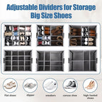 HOUSE AGAIN Shoe Organizer for Closet, 2 Pack Foldable Shoe Storage Organizer Box with Wheels and Adjustable Dividers, Sturdy Metal Frame Fits up to 16-32 Pairs, Large Shoes Storage with Clear Cover