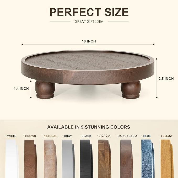 EOSAHR Farmhouse Wood Riser for Home Decor – Acacia Wood Round Pedestal Stand for Bathroom Decor & Kitchen Sink – Decorative Tray for Soap Dispenser, Plant & Cupcake (Dark Acacia)
