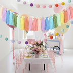3 Pack Pastel Rainbow Tassel Garland Decorations, Boho Tassel Garland with Wood Beads Colorful Pom Pom Banner Rainbow Wall Hanging Decor for Classroom, Party, Kids Room, Nursery, Baby Shower