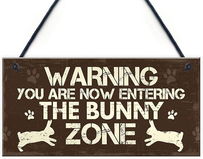 Warning You are Now Entering The Bunny Zone Wood Signs Door Plaque for Wall Decor Sign 12x6inches (WD021)