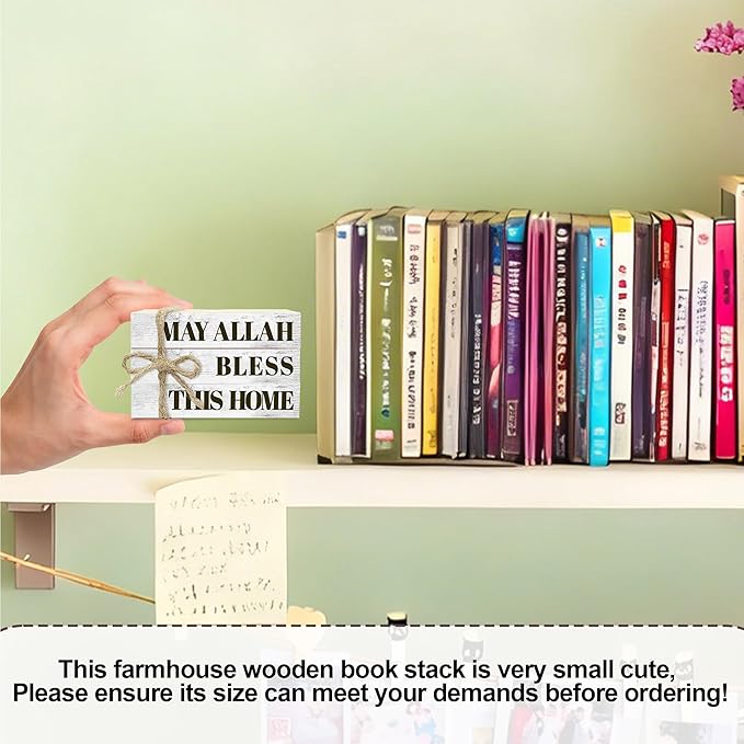 Wooden Decorative Book Stack for Table & Living Room Bookshelf - Christian Farmhouse Style, May Allah Bless This Home Decor (L24)