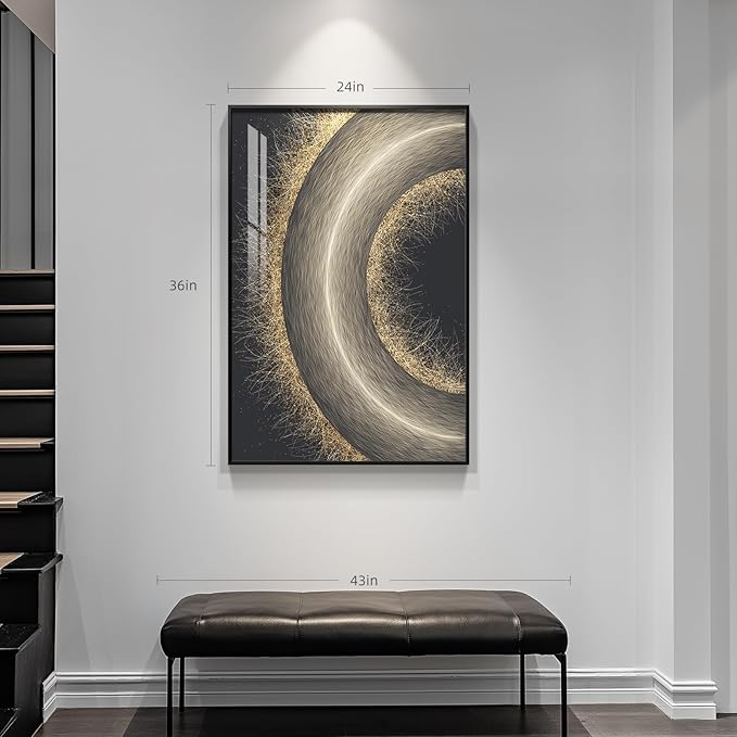 Framed Black and Gold Abstract Wall Art, Modern Luxury Bright Prints Paintings Artwork for Walls, Contemporary Gold Circle Pictures for Living Room Entryway Hallway Dining Bedroom Wall Decor 24x36 In