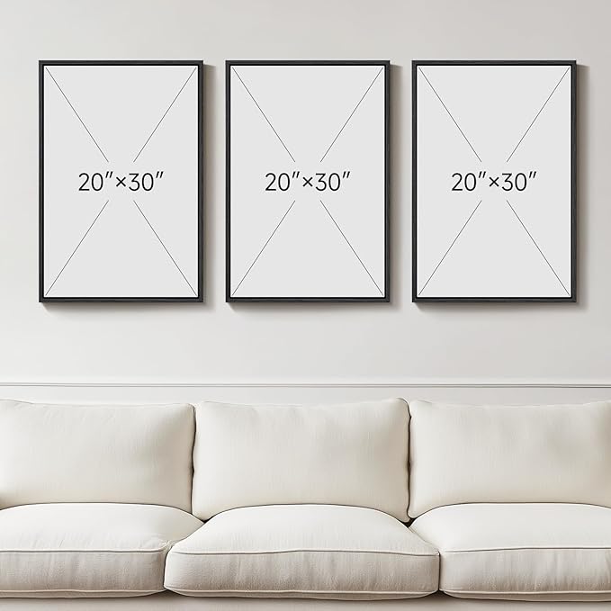Large Framed Black and White Abstract Wall Art for Living Room, 3 Piece Canvas Prints Paintings Artwork for Walls, Modern Minimalist Pictures for Hallway Stair Office Wall Decor -Total Size 30x60 Inch