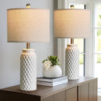 USumkky 24" Modern Ceramic White Bedside Lamp Set of 2 Table Lamp for Bedroom Decor Farmhouse Table Lamp for Living Room Office Dorm
