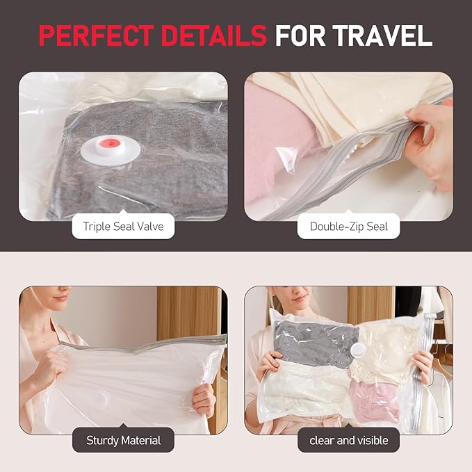 16 Pack Travel Vacuum Storage Bags with High Pressure Electric Pump - Vacuum Seal Compression Bags for Clothing, Luggage & Suitcase Space Saving