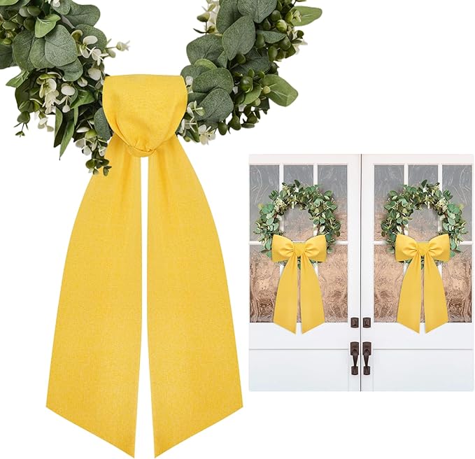 2 Pcs Yellow Wreath Sash for Front Door Linen Wreath Ribbon Bow for Yard Porch Garland Home Decor
