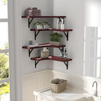ROMGUAR CRAFT Corner Floating Shelves Wall Mounted Set of 4, Rustic Wood Storage Display Shelves for Home Decor, Bathroom, Kitchen, Bedroom, Living Room, Office (Red)