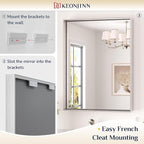 Keonjinn 30 x 36 in Brushed Nickel Bathroom Mirror for Over Sink, Rectangular Silver Metal Framed Rectangular Vanity Wall Mirror Square Corner Modern Farmhouse Rectangle Mirror(Horizontal/Vertical)