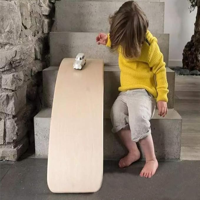 Gentle Monster Wobble Balance Board, Wooden Montessori Toy Rocker Board Natural Wood Kids Toddler Open Ended Learning Toy Yoga Curvy Board for Adult Office Classroom Christmas Gifts